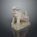 Traditional Stone Lion Statue With Ancient Carved Details Standing On Square Base