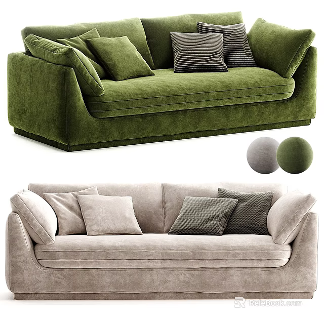 Modern Soft Fabric Upholstered Two Seater Sofa With Cozy Decorative Pillows For Living Room 3d model 