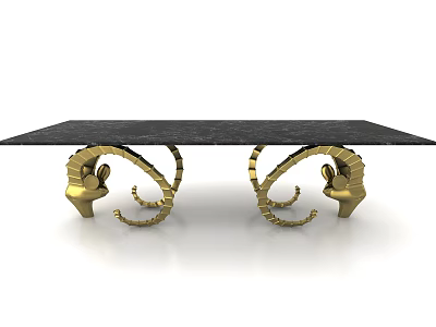 Luxurious Dining Table With Black Marble Top And Golden Seahorse Shaped Legs Design 3d model