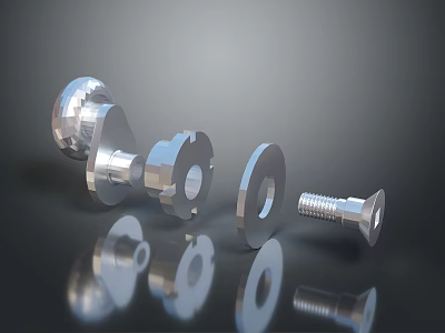 Metallic Fasteners Including Bolts Nuts Washers And Shiny Metal Components On Reflective Surface 3d model