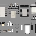Modern Bathroom Accessories With Towel Racks Towels Toiletries Trash Bins And Mirror