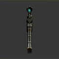 Vintage Modern Gun With Wooden Body Blue Glowing Accents And Scope