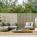 Modern Outdoor Sofa with Green Plants on Wooden Deck and Cozy Patio Design