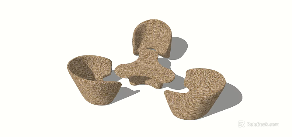 Stylish Woven Brown Table and Chairs Set for Modern Home Interior 3d model 