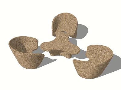 Stylish Woven Brown Table and Chairs Set for Modern Home Interior 3d model