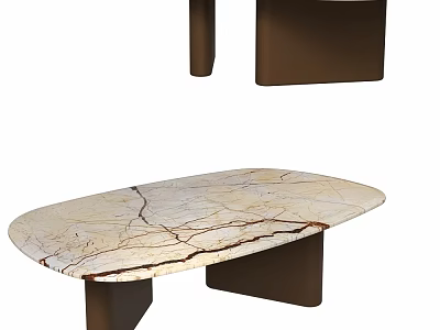 Modern Oval Marble Coffee Table With Dark Metal Legs And Veined Surface 3d model