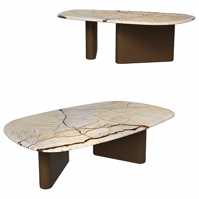 Modern Oval Marble Coffee Table With Dark Metal Legs And Veined Surface 3d model