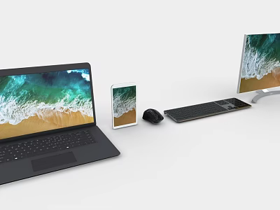 Modern Computer Setup with Laptop Tablet Monitor Mouse and Keyboard 3d model