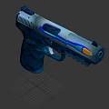 Game Movie Character's Colorful Pistol With Blue Yellow Stripes And Camo Grip