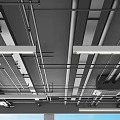 Modern Industrial Suspended Ceiling Design With Metal Framework Pipes and Lighting