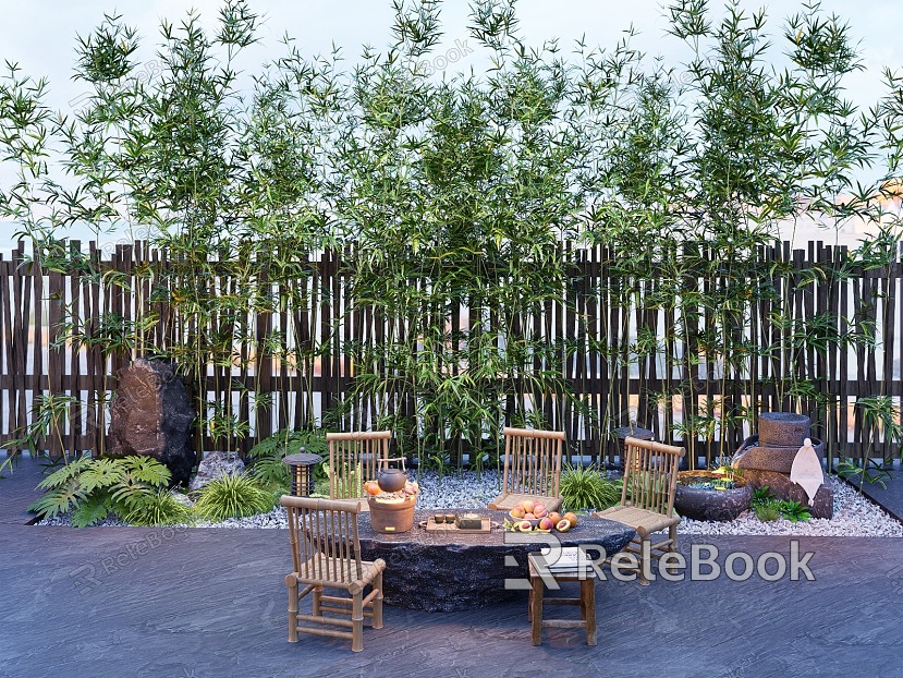 Landscape Stone Table Tea Set Landscape Bamboo Luohan Bamboo Green Bamboo Garden Forest Bamboo model