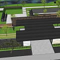 Modern Garden Landscape with Building Wooden Deck Outdoor Furniture Trees and Louver Wall