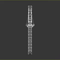 White Metal Grid Sculpture With Slanted Elongated Frame And Wider Top On Dark Reflective Background