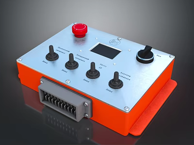 Control Panel With Orange Border Silver Surface Red Button Black Knobs Display Screen Connector Interface 3d model