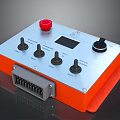 Control Panel With Orange Border Silver Surface Red Button Black Knobs Display Screen Connector Interface