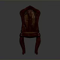 Vintage Carved Single Chair With High Wooden Backrest And Leather Upholstered Seat