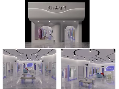 Modern Clothing Store Interior With Displayed Apparel Mirrors Seats And Ceiling Lights 3d model