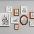 Photo Wall With Mixed Shape Frames Displaying Architectural Dome Prints On Gray Wall 3d model