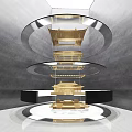 Elegant Modern Exhibition Hall With Circular Design And Golden Layered Structures 3d model