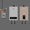 Two Modern Wall Mounted Gas Water Heaters With Gas Meter 3d model