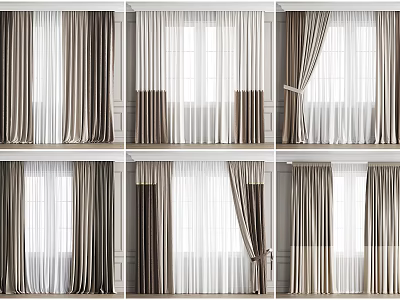 Modern Brown And White Curtains With Elegant Designs For Home Window Decor 3d model