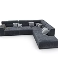 Modern Gray L shaped Sectional Sofa with Plush Cushions and Throw Blanket 3d model