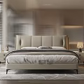 Modern Double Bed With Beige Leather Headboard In Bedroom With Natural Light Nightstand And Lamp