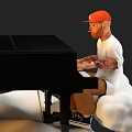 A Man Playing Black Piano While Sitting on Floating Clouds in Sky
