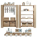 Cute Robot Shaped Doll In Kids Playroom With Wooden Wardrobe Hammock And Building Blocks