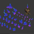 Purple Blue Crystal Like Decorative Ornament Set With Winged Figurine On Black Background