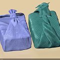 Blue And Green Fabric Wrapped Decorative Ornament Set With Bows For Home Decor