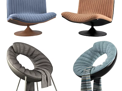 Stylish Single Sofa Designs in Blue Brown Gray with Round Base and Striped Accents 3d model