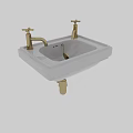 Classic White Pedestal Washbasin With Gold Faucets Chain Drain And Gold Base