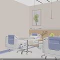 Bright Hospital Room Interior With Two Beds Wooden Headboards Green Plant Paintings And Flower Vase