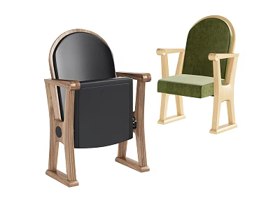 Stylish Single Chairs with Wooden Frames Black Upholstery and Green Cushions 3d model