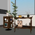 Stylish Wooden Side Table With Decorative Items And Green Plant In Living Room