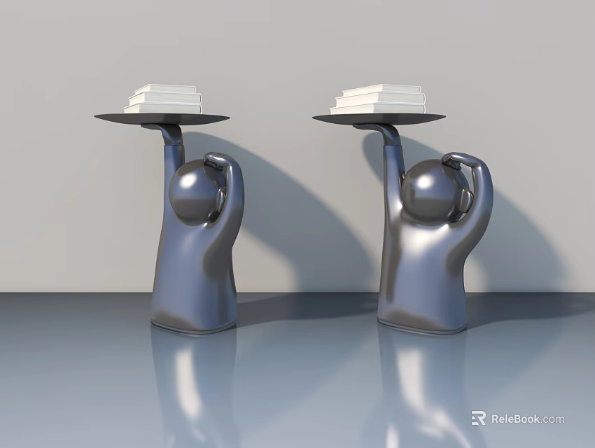 Modern Silver Sofa Coffee Table Set With Humanoid Sculpture Base And Books 3d model