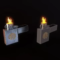 Two Metal Lighters With Burning Flame And Decorative Pattern For Daily Use
