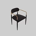 Elegant Single Chair With Black Legs Golden Armrests Dark Leather Seat And Backrest