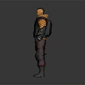 3D Game Character Model With Yellow Black Outfit Red Pants And Protective Armor Gear