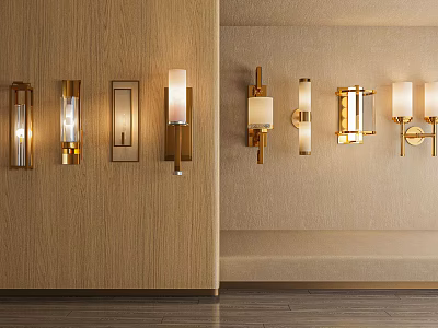 Modern Wall Sconces with Brass Frames and Glass Shades for Interior Decor 3d model