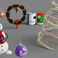 Festive Christmas Wreath And Spiral Plant Decorations With Snowman Purple Ornament And Buckets
