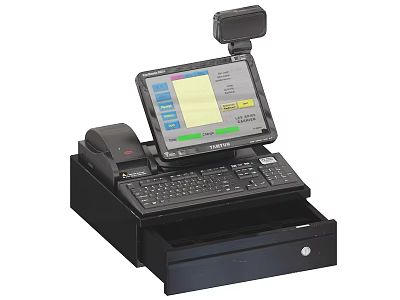 Commercial Cash Register Equipment with Touchscreen Display Keyboard and Cash Drawer for Retail Business 3d model