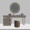 Elegant Modern Dressing Table Design With Round Mirror Drawers And Cosmetics Stool 3d model