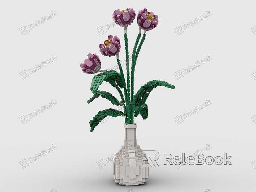 LEGO Toy Vase Flower Rose Peony Carnation Pink Flower model