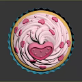 Delicious Cupcake With Pink Frosting And Heart Shaped Decoration Blue Wrapper White Polka Dots