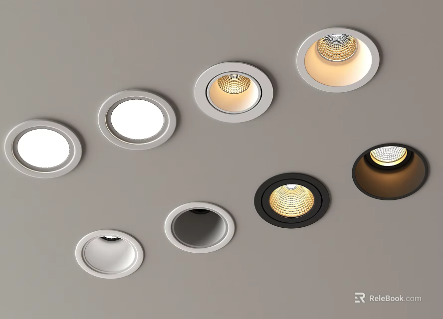Various Styles And Colors Of Downlights And Spotlights With Round Design For Home Lighting 3d model 