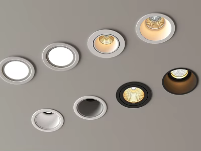 Various Styles And Colors Of Downlights And Spotlights With Round Design For Home Lighting 3d model