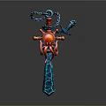 Colorful Fantasy Sword with Red Hilt Octopus Tentacles Blue Chain and Green Crystal Blade