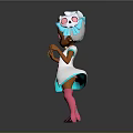 Cute 3D Rendered Child With Pink Blue Outfit White Coat Bow And Striped Socks